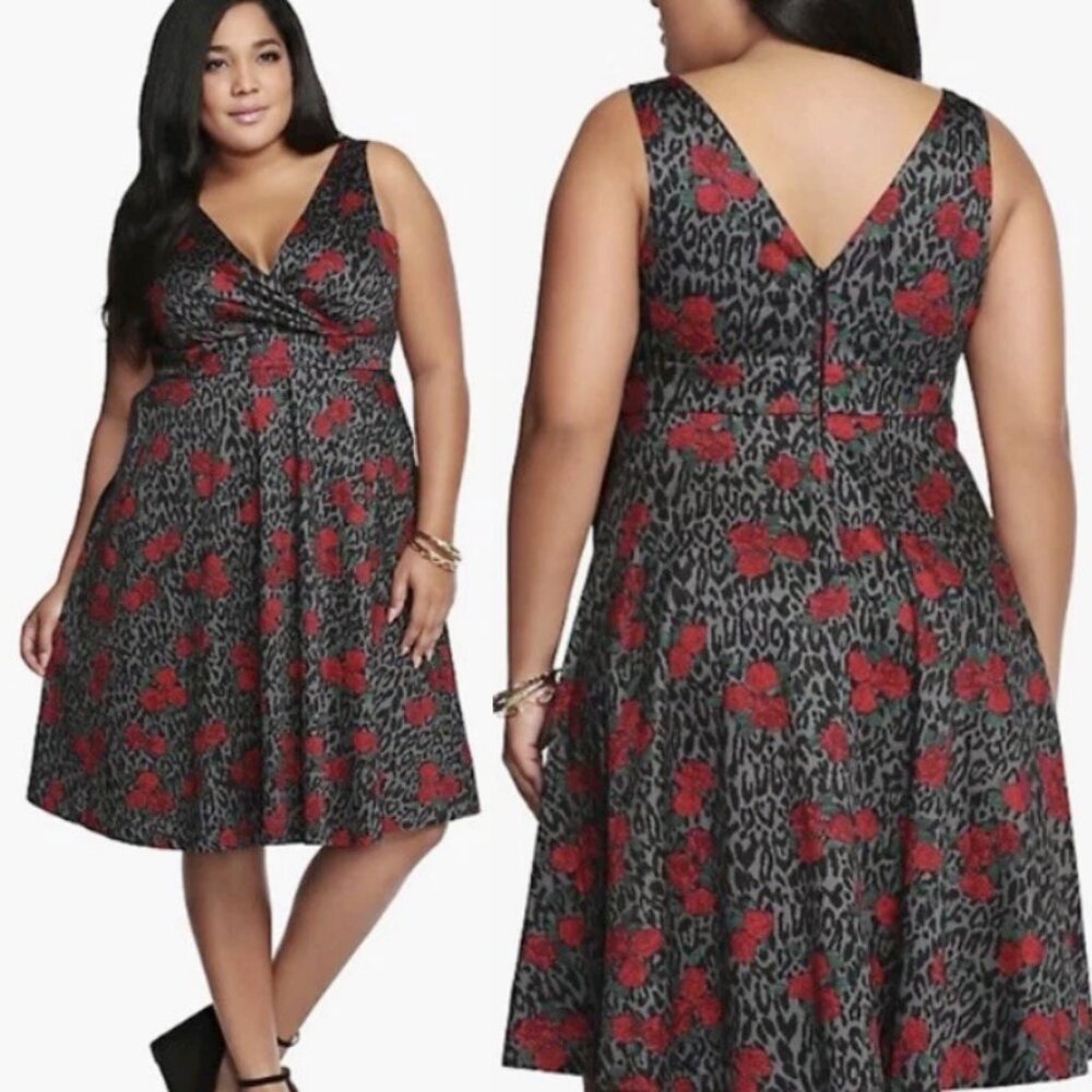 Torrid Black Leopard Rose Print Swing Dress 18